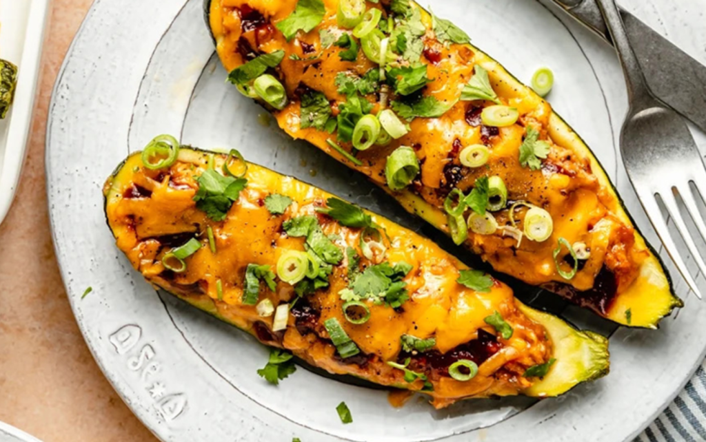 Gefüllte Zucchini-Boote mit Linsen