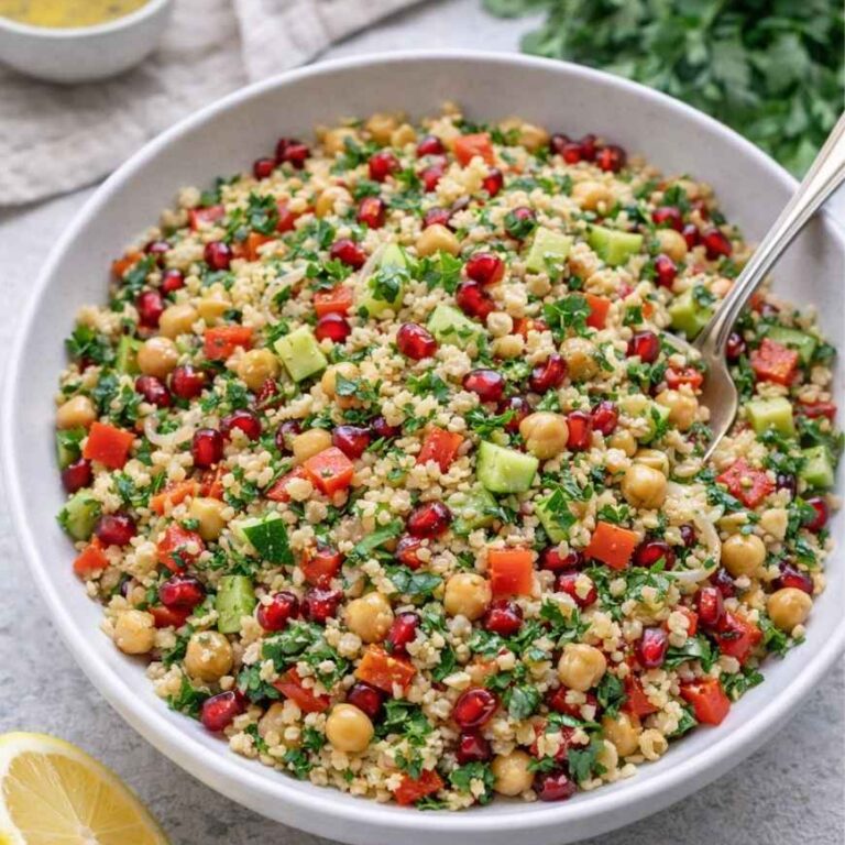 Bunter Couscous-Salat mit Kichererbsen und Granatapfel