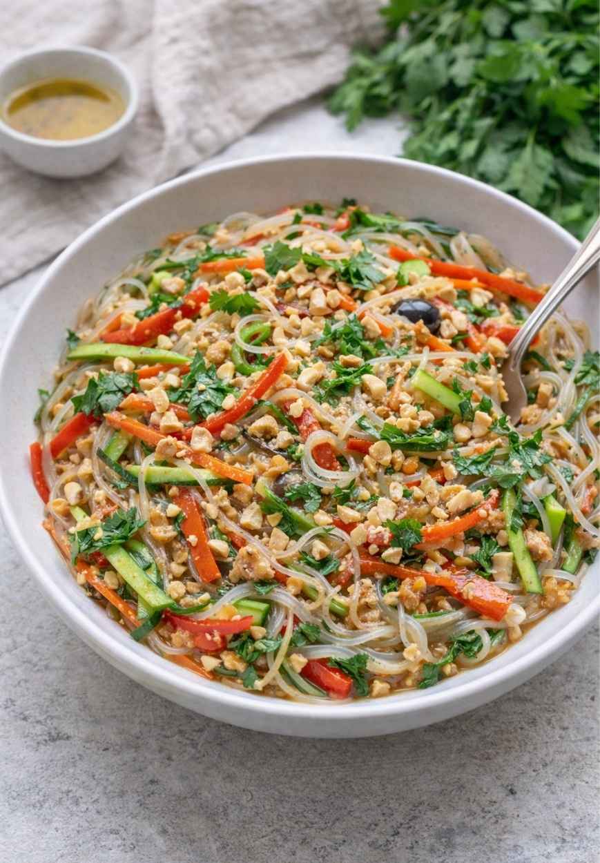 Asiatischer Glasnudelsalat mit Erdnuss-Dressing