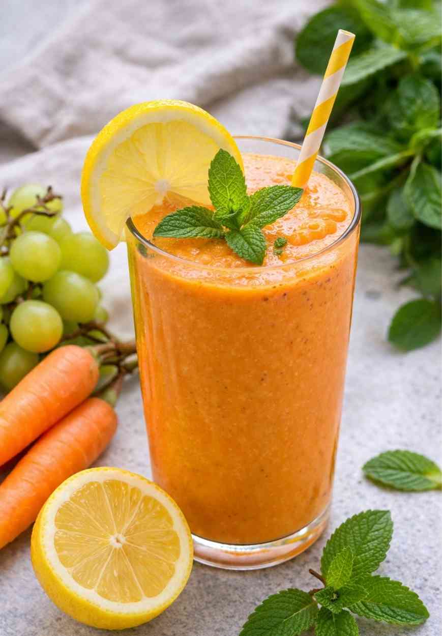 Karotten-Trauben-Smoothie mit Zitrone und Minze