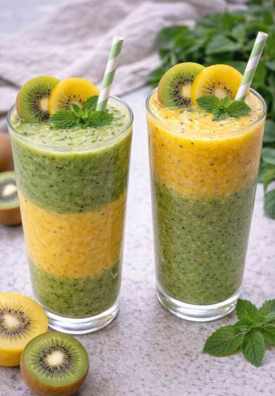 Zweifarbiger Kiwi-Smoothie – Grün & Gold im Glas