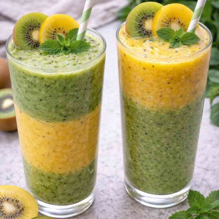 Zweifarbiger Kiwi-Smoothie – Grün & Gold im Glas