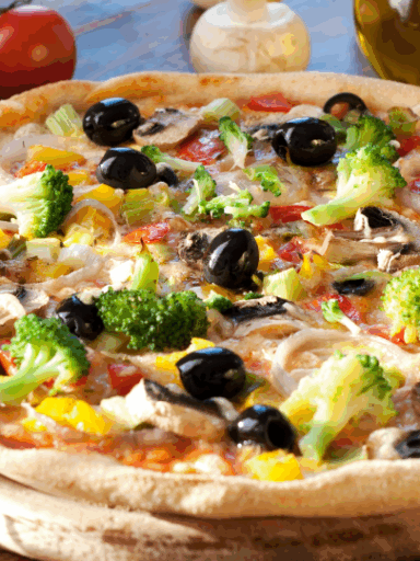 Vegane Pizza- Gemüse mit Brokkoli, Pilzen & Paprika