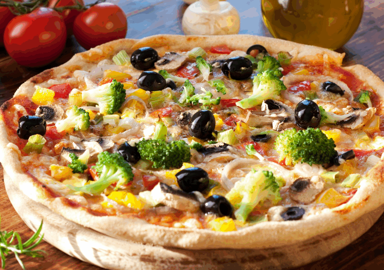 Vegane Pizza- Gemüse mit Brokkoli, Pilzen & Paprika