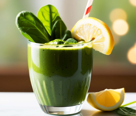 Grüner Smoothie mit Spinat, Apfel und Zitrone