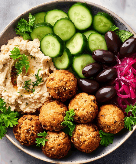Falafel Bowl mit Hummus und Gemüse