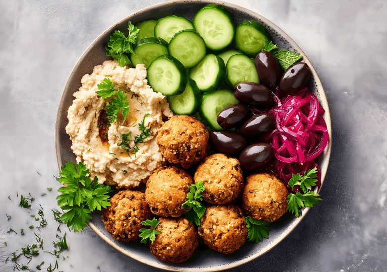 Falafel Bowl mit Hummus und Gemüse