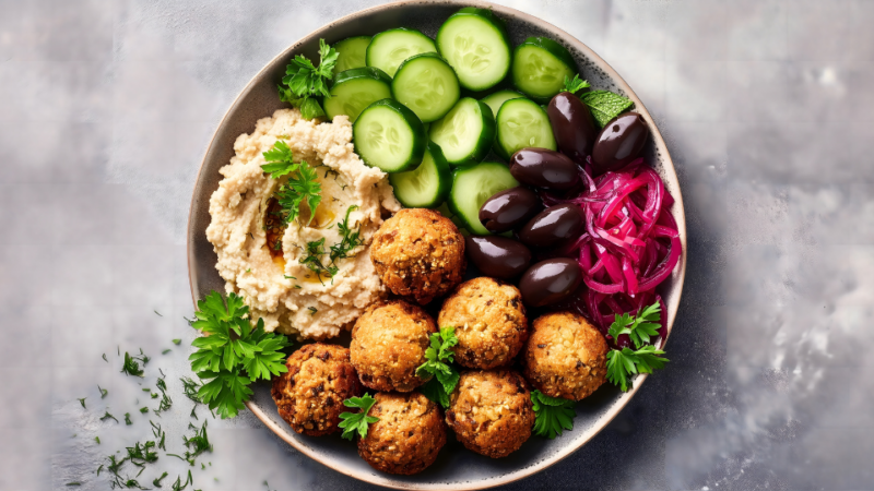 Falafel Bowl mit Hummus und Gemüse