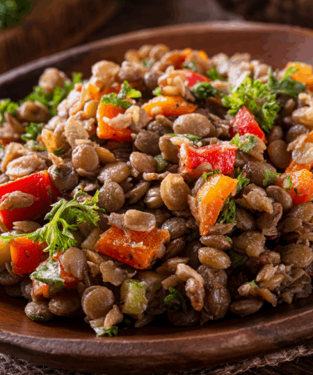 Linsensalat mit Paprika und Kreuzkümmel