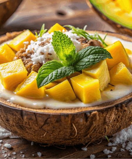 vegane Smoothie-Bowl mit Mango und Kokos