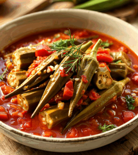 Okraschoten mit Knoblauch-Tomatensoße (Bamya)