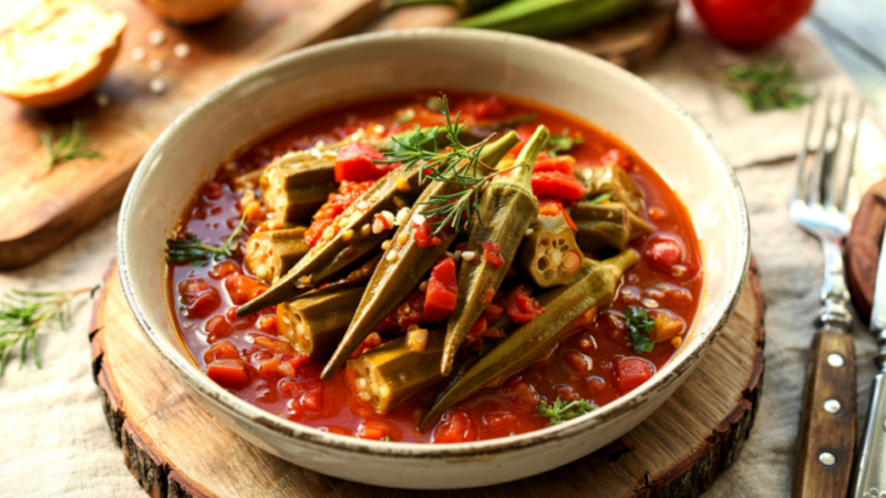 Okraschoten mit Knoblauch-Tomatensoße (Bamya)