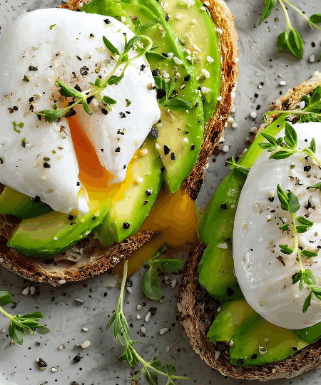 Avocado-Toast mit pochiertem Ei und Sesam