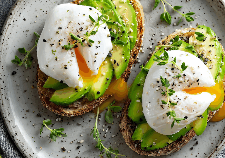 Avocado-Toast mit pochiertem Ei und Sesam