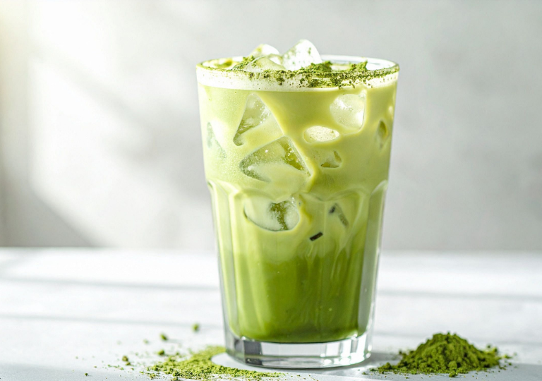 Grüner Matcha-Smoothie mit Spinat und Banane