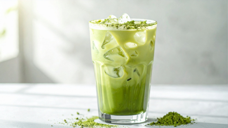 Grüner Matcha-Smoothie mit Spinat und Banane