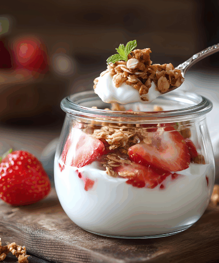 Veganer Joghurt mit Granola und Obst
