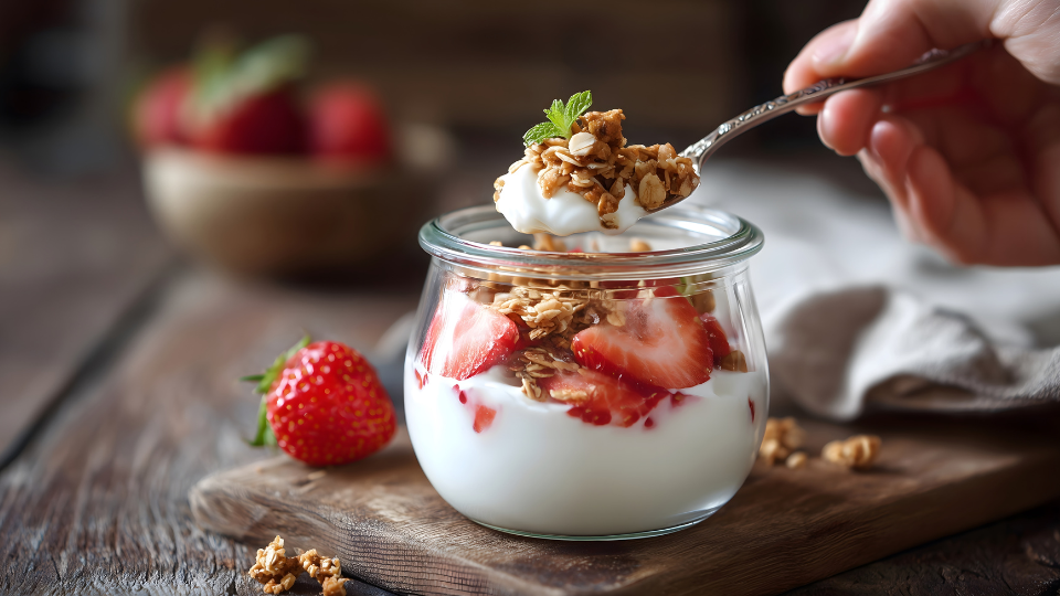 Veganer Joghurt mit Granola und Obst