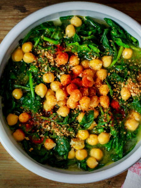 Spinat mit Kichererbsen und Zitronensauce