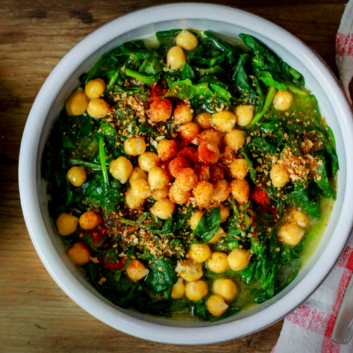 Spinat mit Kichererbsen und Zitronensauce