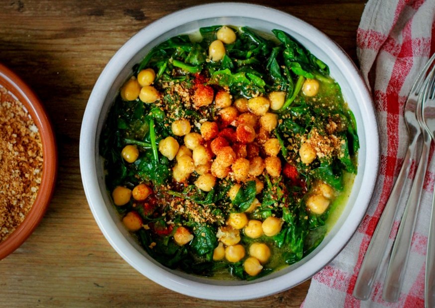 Spinat mit Kichererbsen und Zitronensauce