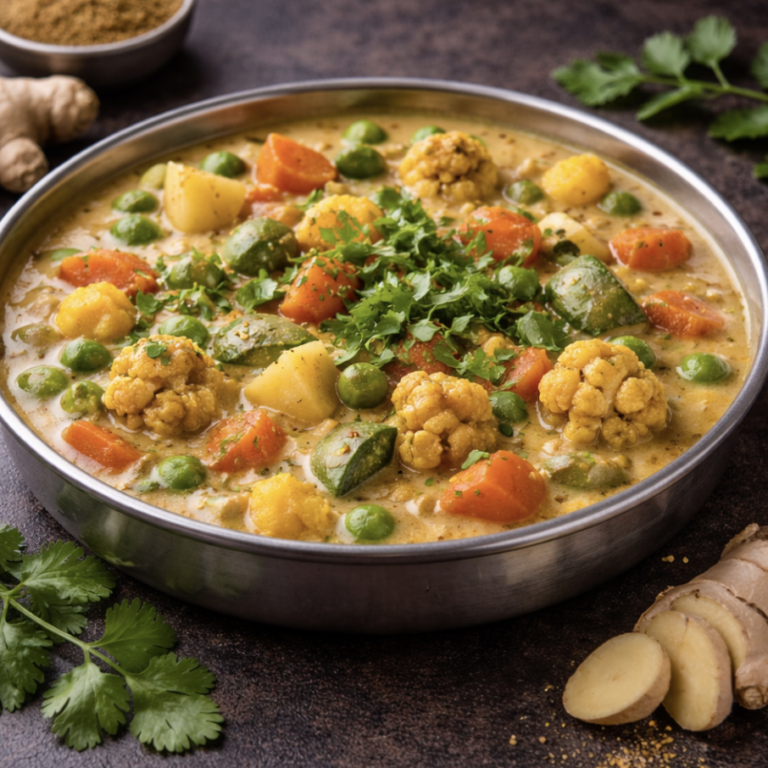 Vegetable Korma – Mildes Gemüse-Curry mit Kokos, Cashews und Gewürzen