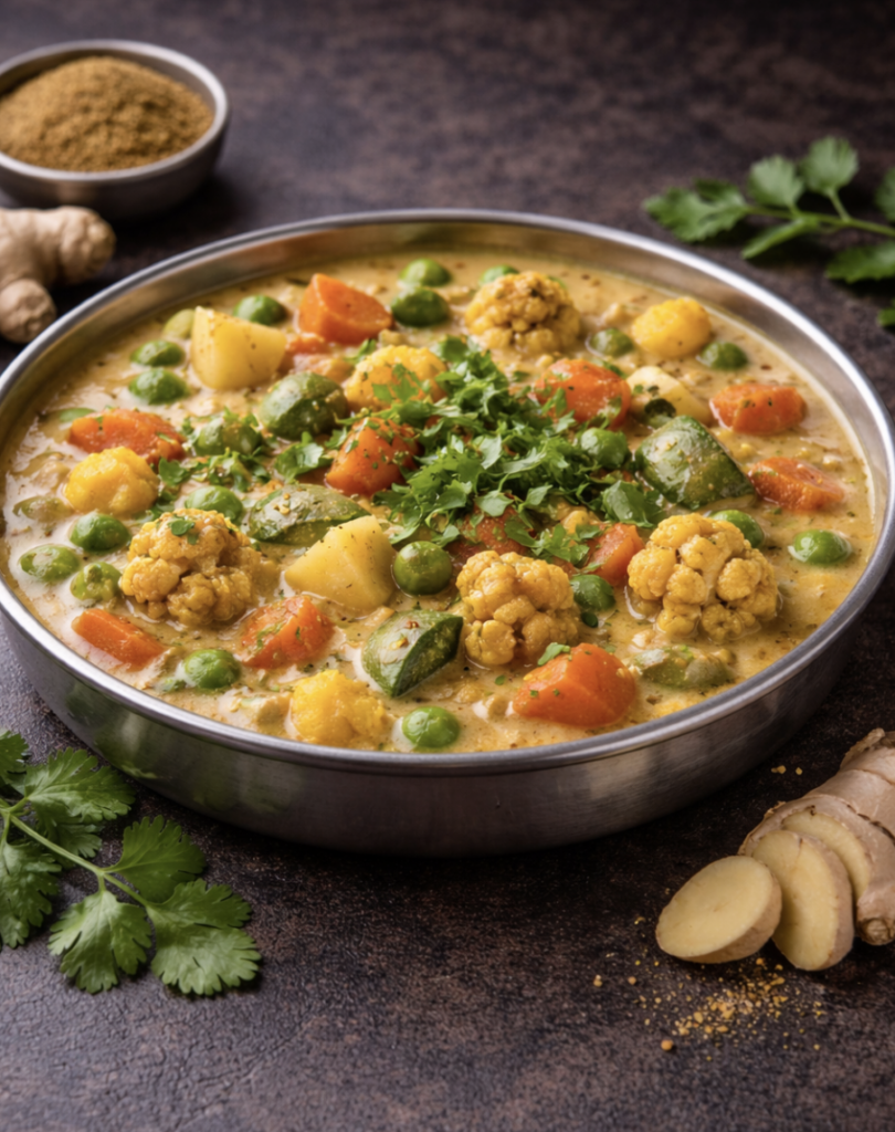 Vegetable Korma – Mildes Gemüse-Curry mit Kokos, Cashews und Gewürzen