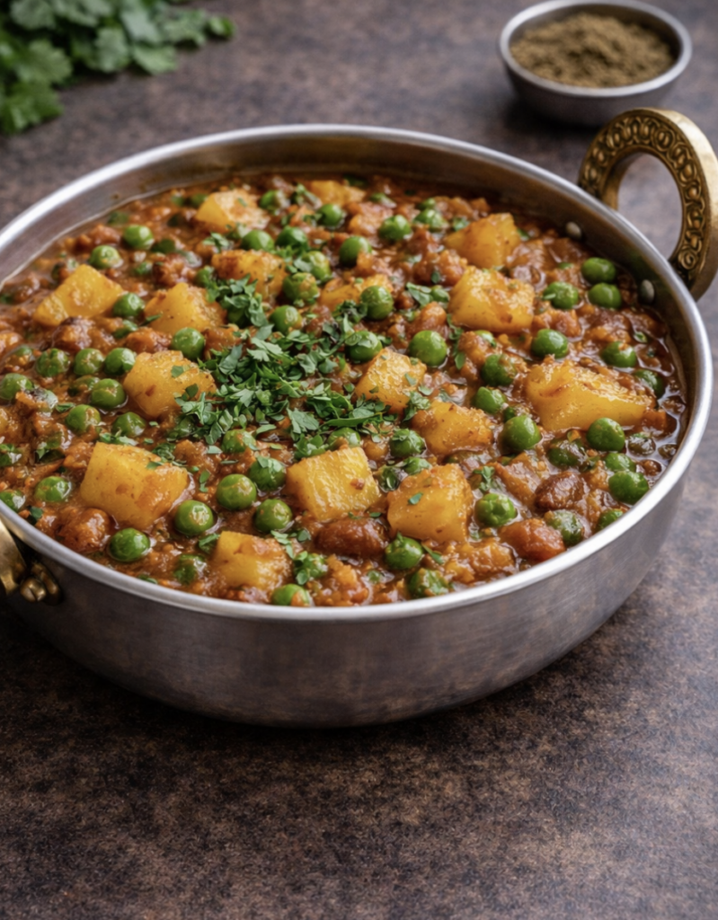 Aloo Matar – Mildes Kartoffel-Erbsen-Curry mit aromatischen Gewürzen