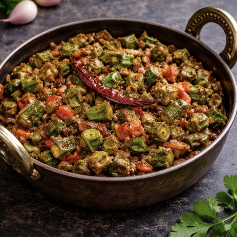 Bhindi Masala – Gebratene Okraschoten in Tomaten-Zwiebel-Masala