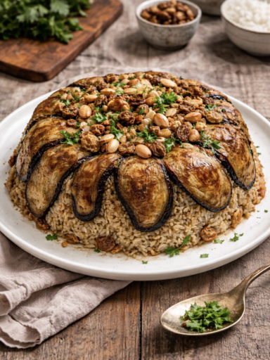 Auberginen-Reisauflauf mit Zimt und Nüssen