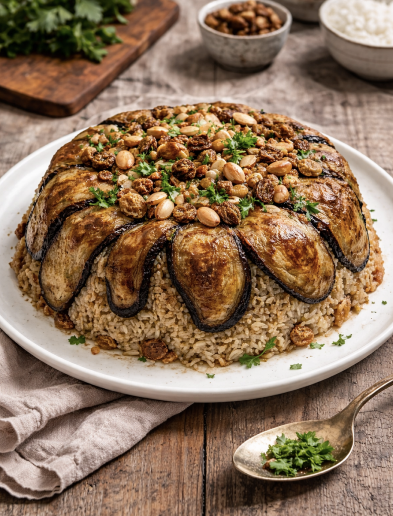 Auberginen-Reisauflauf mit Zimt und Nüssen