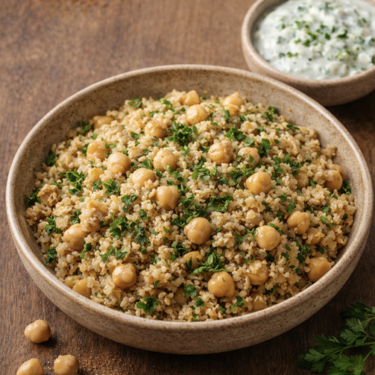Bulgur mit Kichererbsen und Joghurt-Gurken-Dip