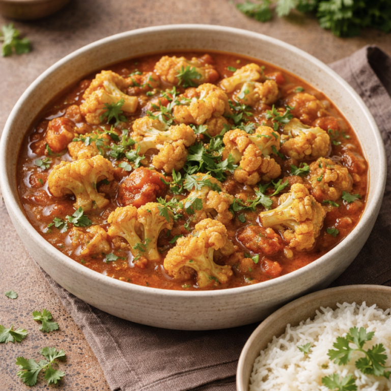 Blumenkohl-Eintopf mit Tomaten und feiner Curry-Note