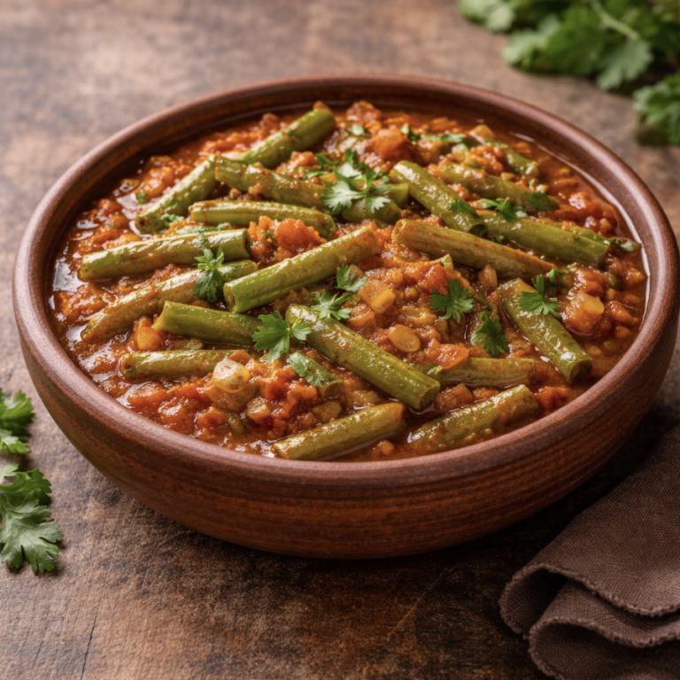 Brechbohnen-Eintopf mit Tomaten-Koriander-Sauce