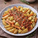 Ofen-Kartoffeln mit Gemüse und Thymian-Tomatensauce