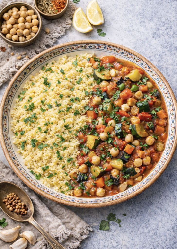 Couscous mit Gemüse und Tomaten-Kräutersauce
