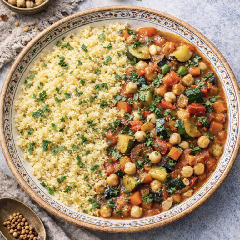 Couscous mit Gemüse und Tomaten-Kräutersauce