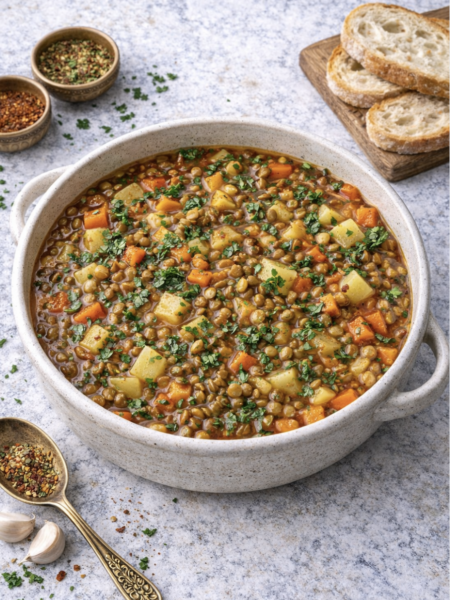 Linsen-Eintopf mit Gemüse und orientalischen Gewürzen