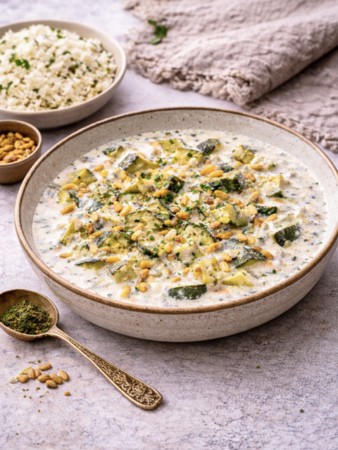 Zucchini-Eitopf mit Joghurt-Minz-Sauce