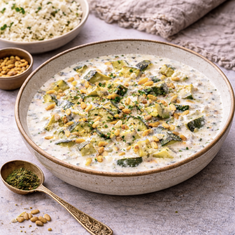 Zucchini-Eitopf mit Joghurt-Minz-Sauce