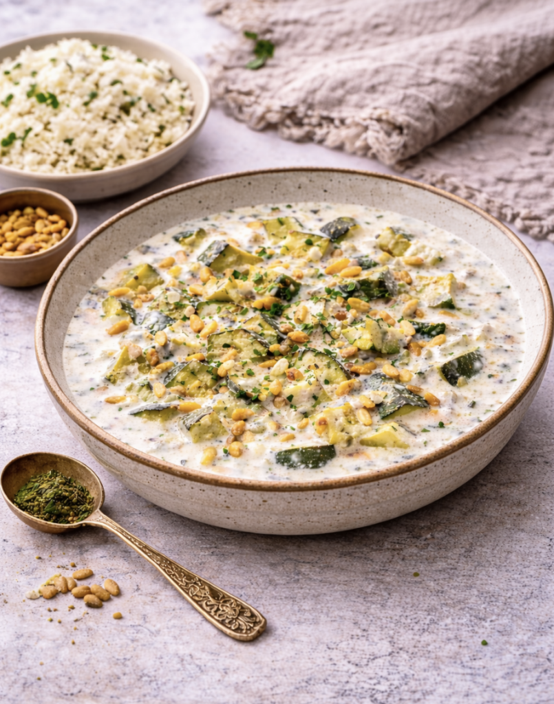 Zucchini-Eitopf mit Joghurt-Minz-Sauce