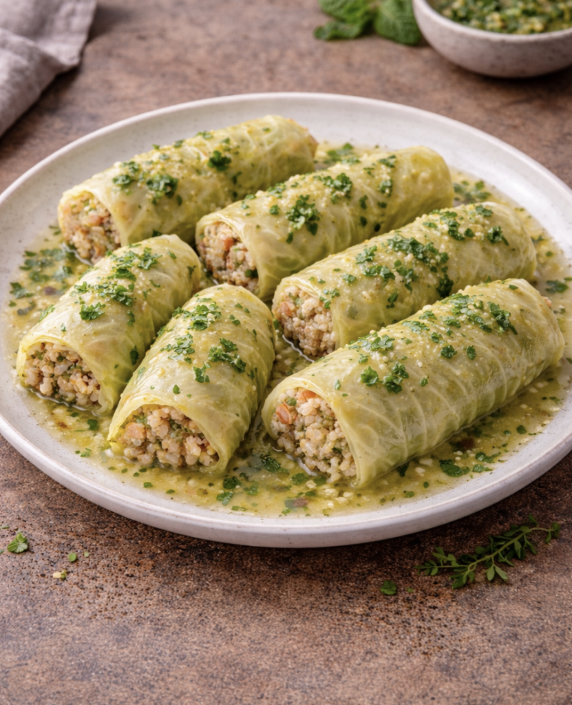 Gefüllter Weißkohl mit Reis und Kräutern