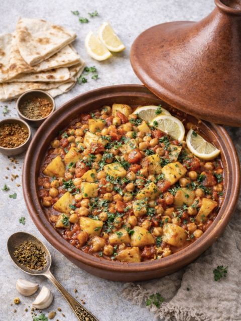 Kartoffel-Tajine mit Kichererbsen und Zitronensauce