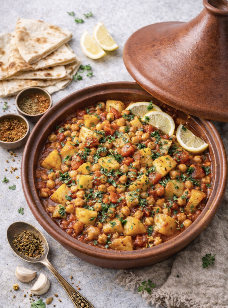 Kartoffel-Tajine mit Kichererbsen und Zitronensauce