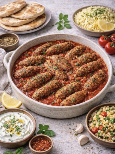 Vegetarische Köfte Aus Bulgur und Gemüse in würziger Tomatensauce