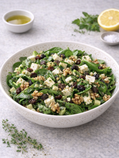 Spinat-Käse-Salat mit Walnüssen – Frisch, cremig & knackig