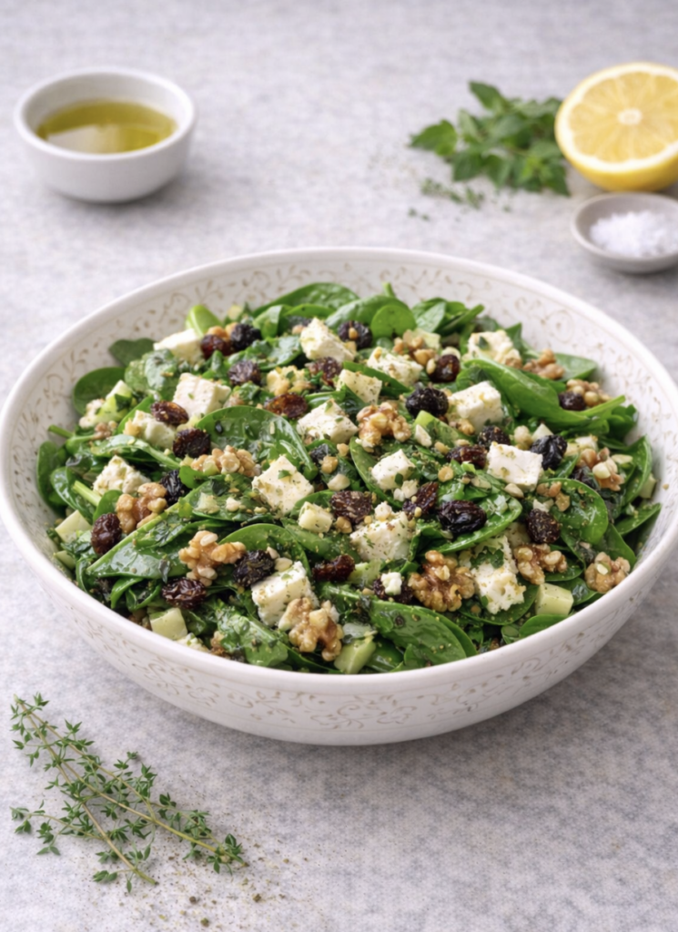 Spinat-Käse-Salat mit Walnüssen – Frisch, cremig & knackig