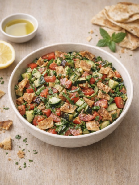 Fattoush – Orientalischer Brotsalat mit knusprigem Fladenbrot