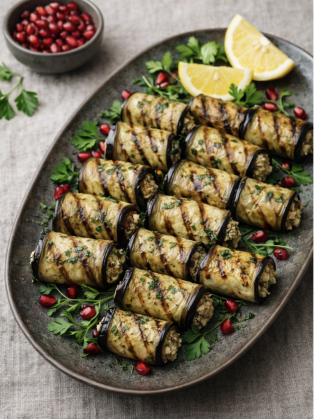 Auberginenröllchen mit Walnussfüllung – Orientalisch, vegan & aromatisch