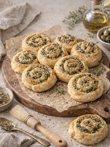 Käse-Oliven-Schnecken – Herzhafte, knusprige Blätterteig-Schnecken